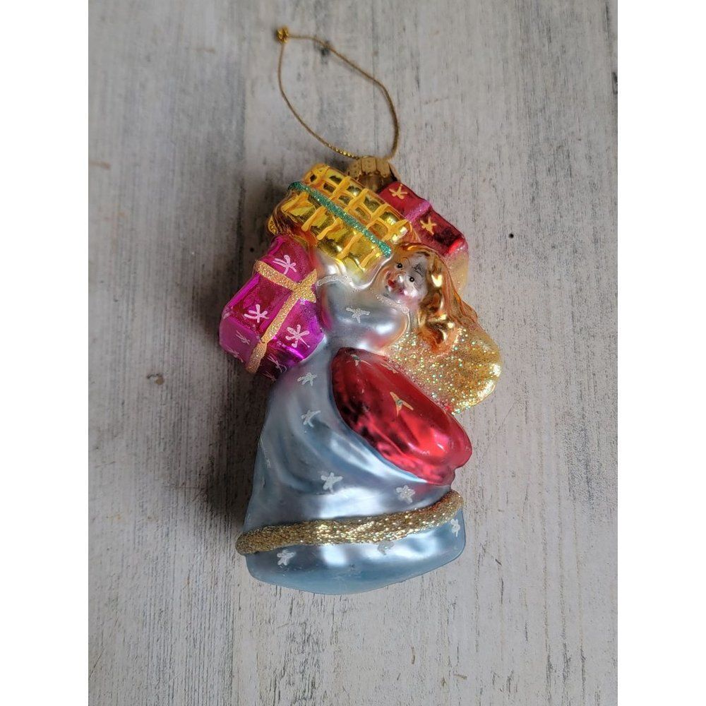 UT blown‎ glass shopping gift Angel cherub vintage glitter ornament Xmas
